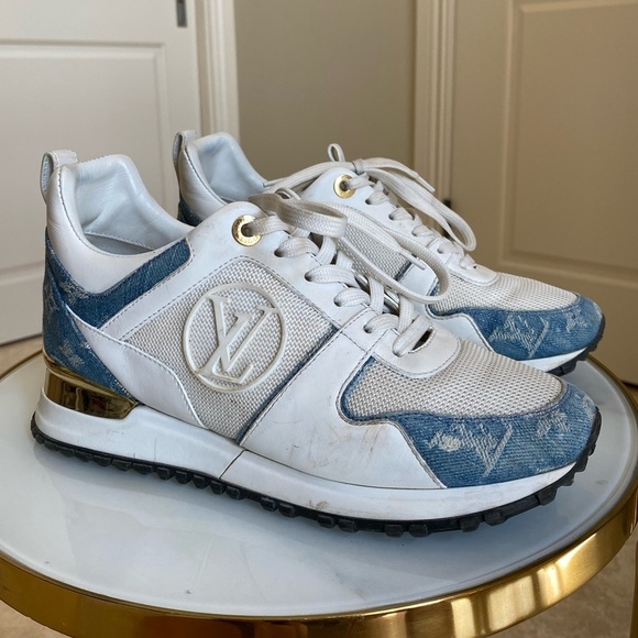 Louis Vuitton Shoes - Louis Vuitton Run Away Denim white and gold sneakers size 36
